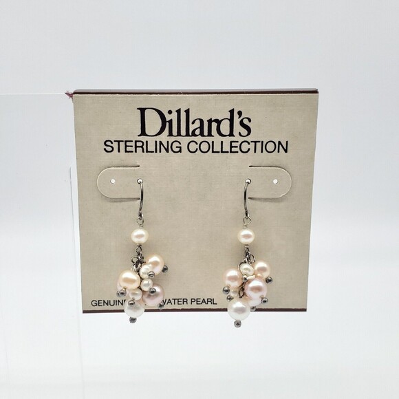 Dillards 925 Silver Freshwater Pearl Dangle Earrings NWT NEW - Picture 1 of 5